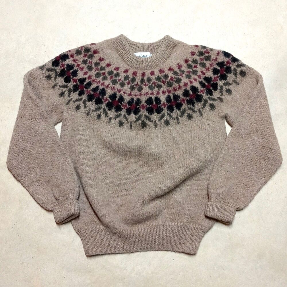 Vintage Hallet Handknit Alpaca Wool Sweater Women’s Medium (Fits XS/S) Fair Isle